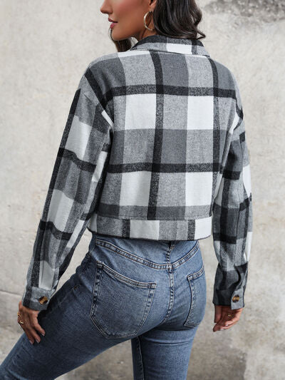 swvws Plaid Button Up Drop Shoulder Cropped Jacket