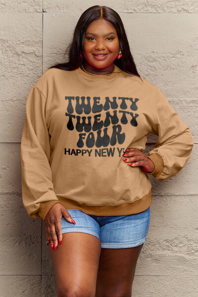 swvws Simply Love Full Size TWENTY TWENTY FOUR HAPPY NEW YEAR Dropped Shoulder Sweatshirt