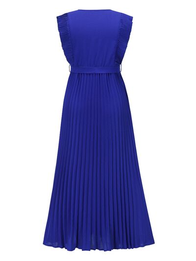 swvws Tied Surplice Cap Sleeve Pleated Dress