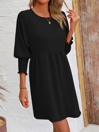 swvws Round Neck Lantern Sleeve Mini Dress