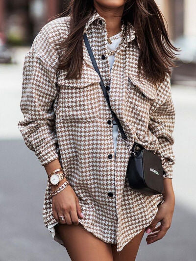 swvws Houndstooth Button Up Dropped Shoulder Jacket