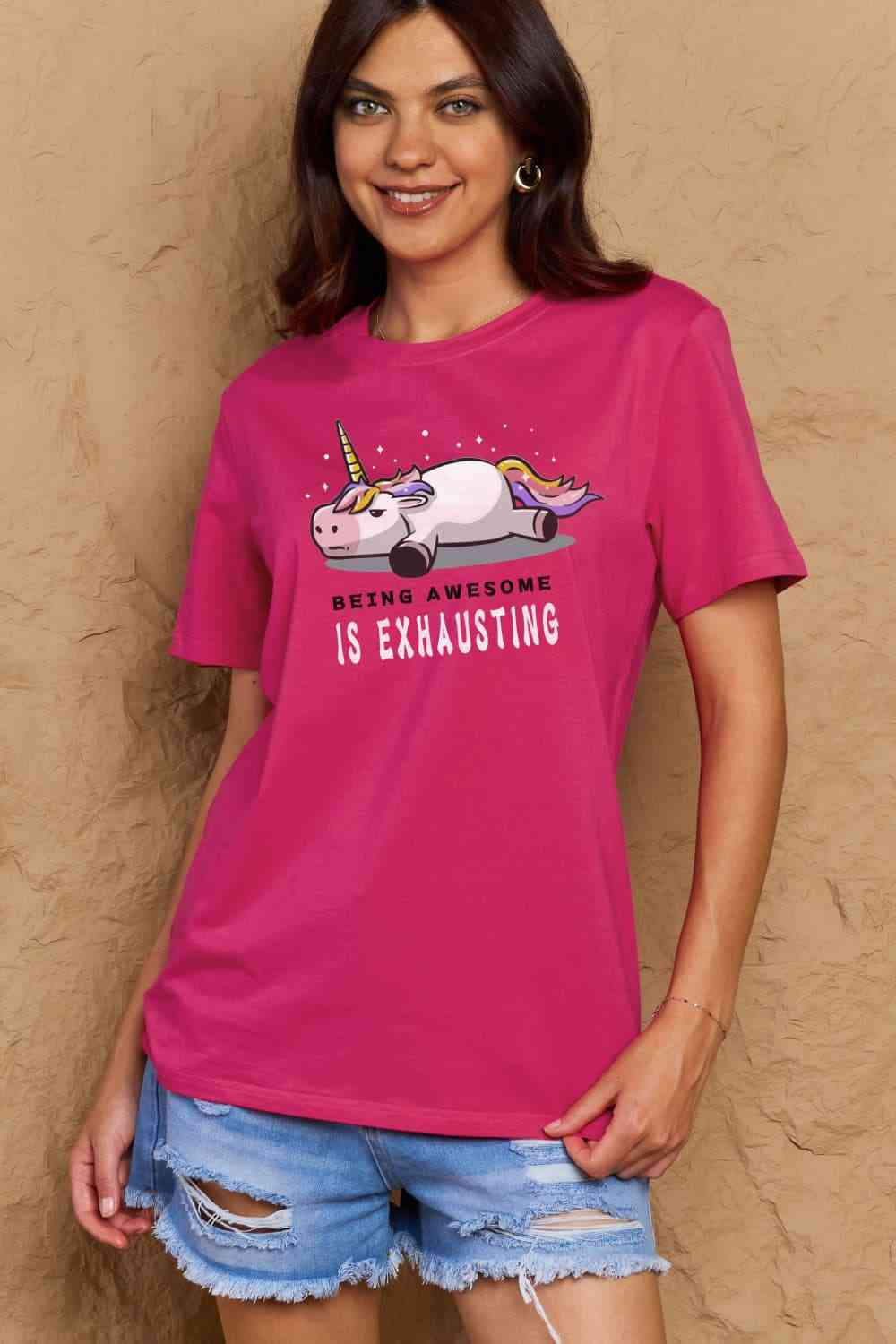 swvws Simply Love Full Size BEING AWESOME IS EXHAUSTING Graphic Cotton Tee