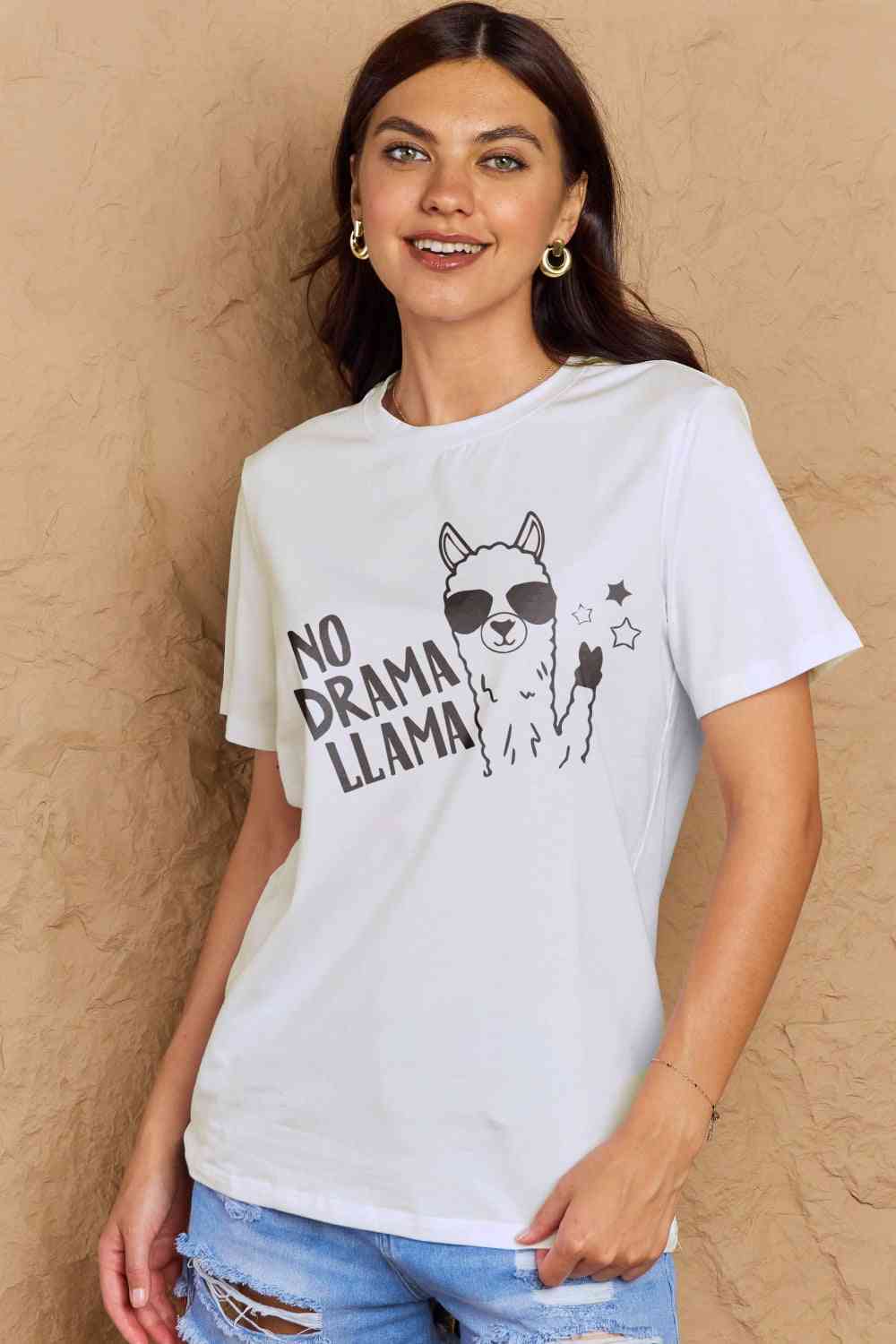 swvws Simply Love Full Size NO DRAMA LLAMA Graphic Cotton Tee