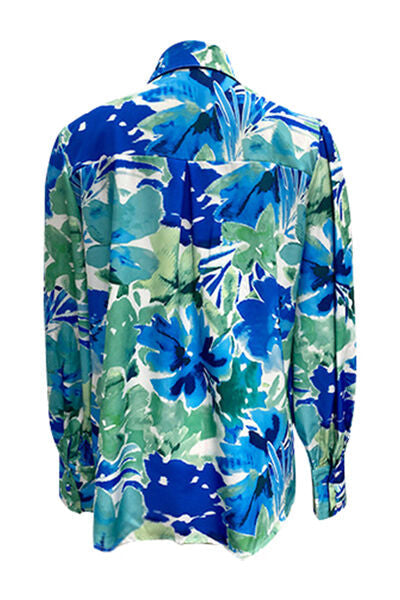 swvws Printed Button Up Lantern Sleeve Shirt