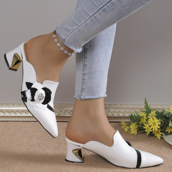 swvws - White Casual Patchwork Pointed Out Door Wedges Shoes (Heel Height 2.75in)