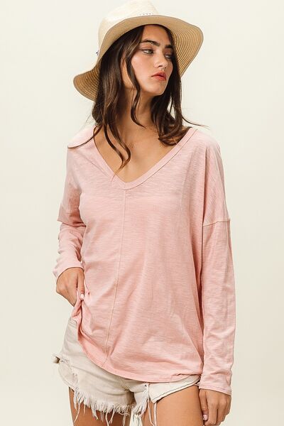 swvws BiBi Exposed Seam V-Neck Long Sleeve T-Shirt