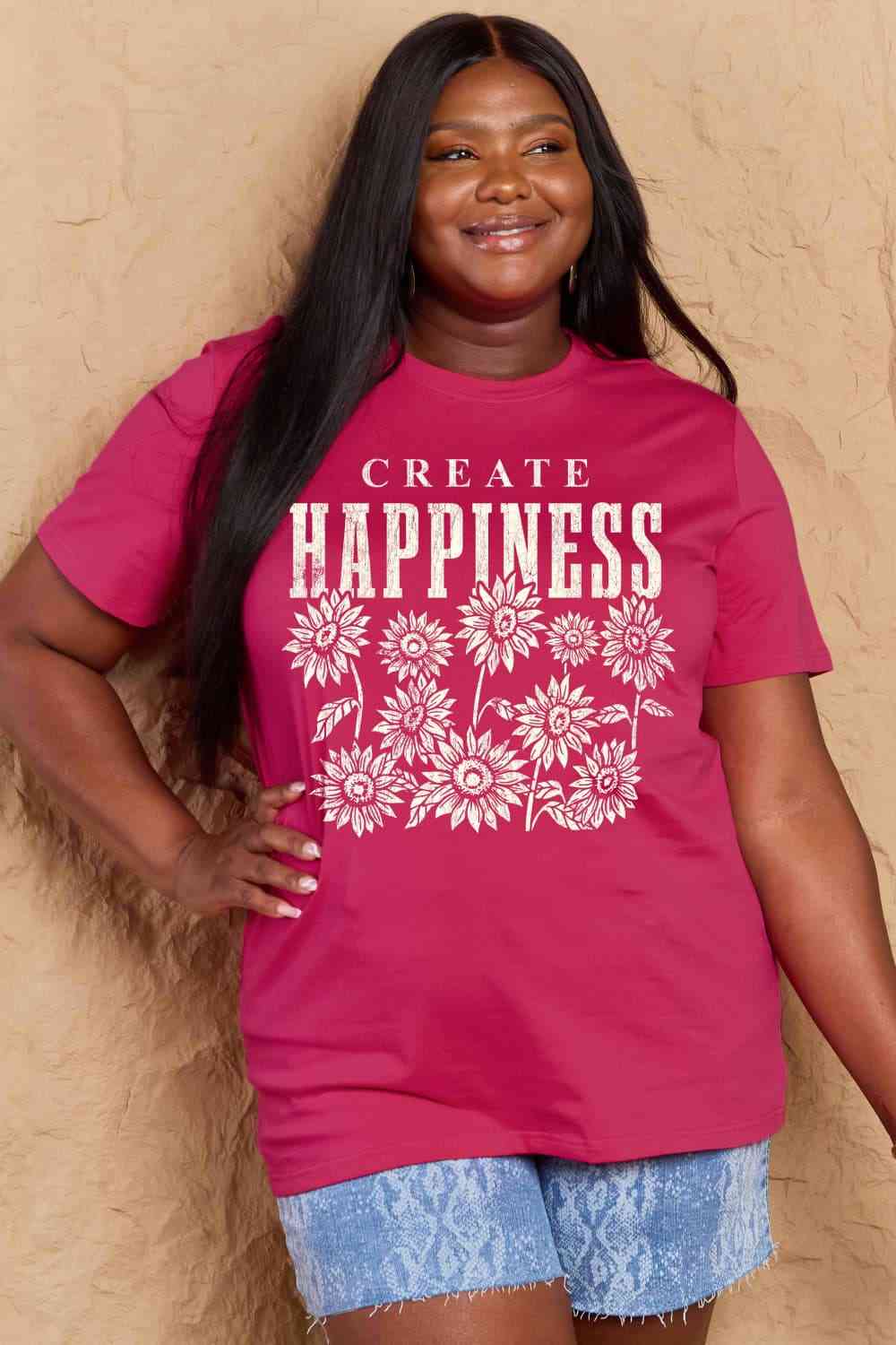 swvws Simply Love Full Size CREATE HAPPINESS Graphic Cotton T-Shirt