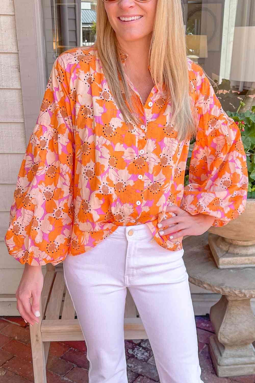 swvws Printed Balloon Sleeve Top