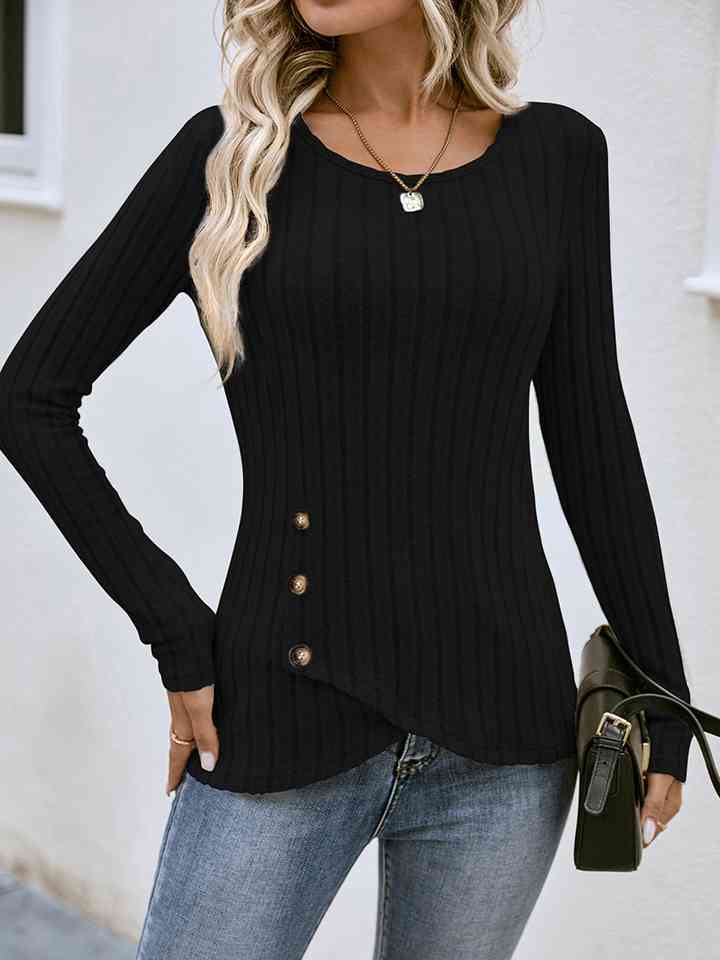 swvws Buttoned Tulip Hem Long Sleeve T-Shirt