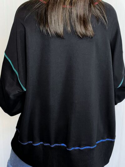 swvws Slit Round Neck Lantern Sleeve Sweatshirt