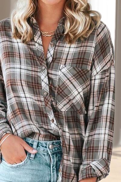 swvws Plaid Pocketed Button Up Shirt