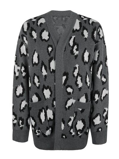 swvws Leopard Open Front Dropped Shoulder Cardigan