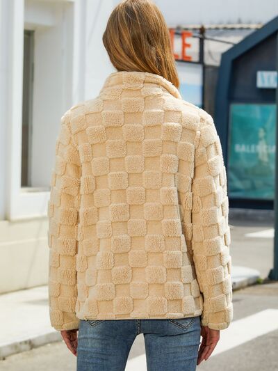 swvws Fuzzy Checkered Zip Up Jacket