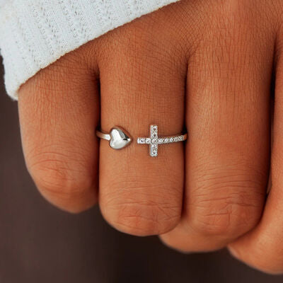 swvws Heart Shape Cross Inlaid Zircon Open Ring