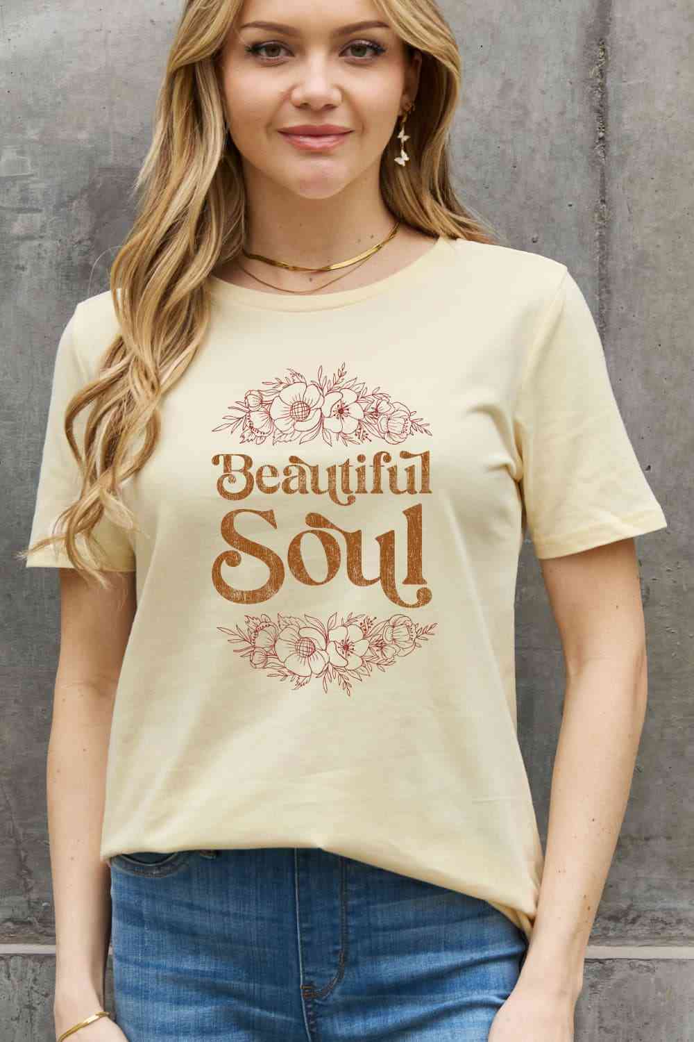 swvws Simply Love Full Size BEAUTIFUL SOUL Graphic Cotton Tee