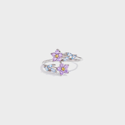 swvws Flower Shape Inlaid Zircon 925 Sterling Silver Ring