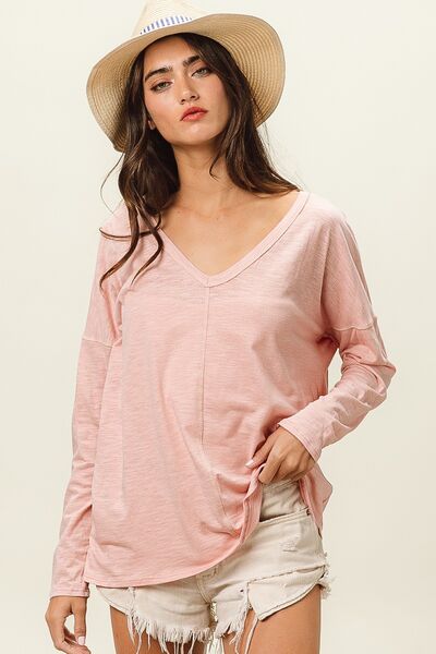 swvws BiBi Exposed Seam V-Neck Long Sleeve T-Shirt