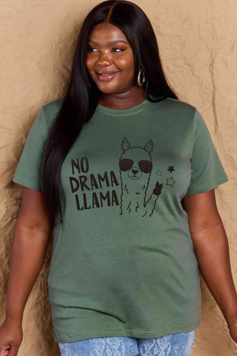 swvws Simply Love Full Size NO DRAMA LLAMA Graphic Cotton Tee