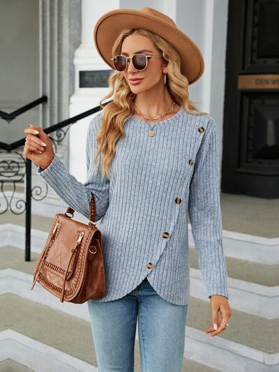 swvws Round Neck Long Sleeve Blouse