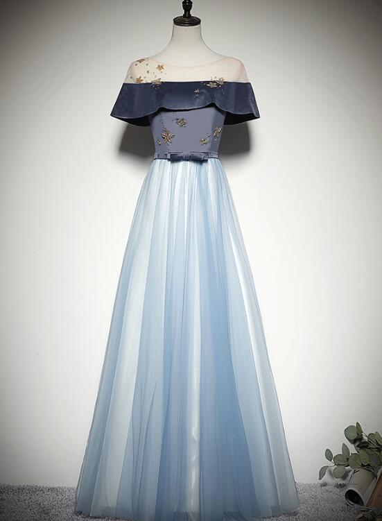 Tmallworld Beautiful Light Blue Tulle with Velvet Long Party Dress, Prom Dress