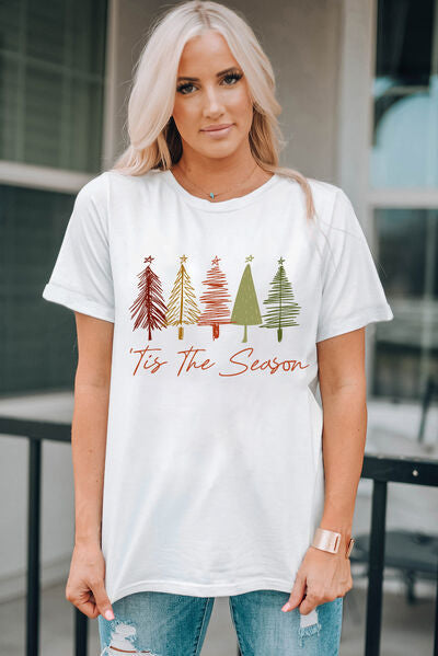 swvws Christmas Tree Graphic Round Neck Short Sleeve T-Shirt