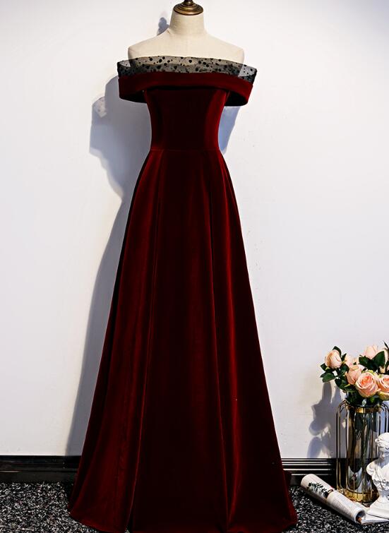 Tmallworld Charming Dark Red Velvet Long Prom Dress, Junior Prom Dress, Evening Gown