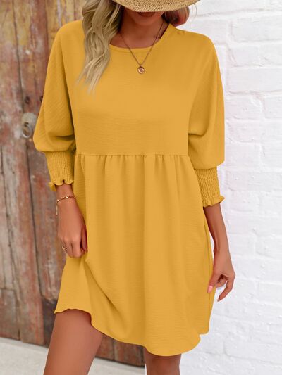 swvws Round Neck Lantern Sleeve Mini Dress