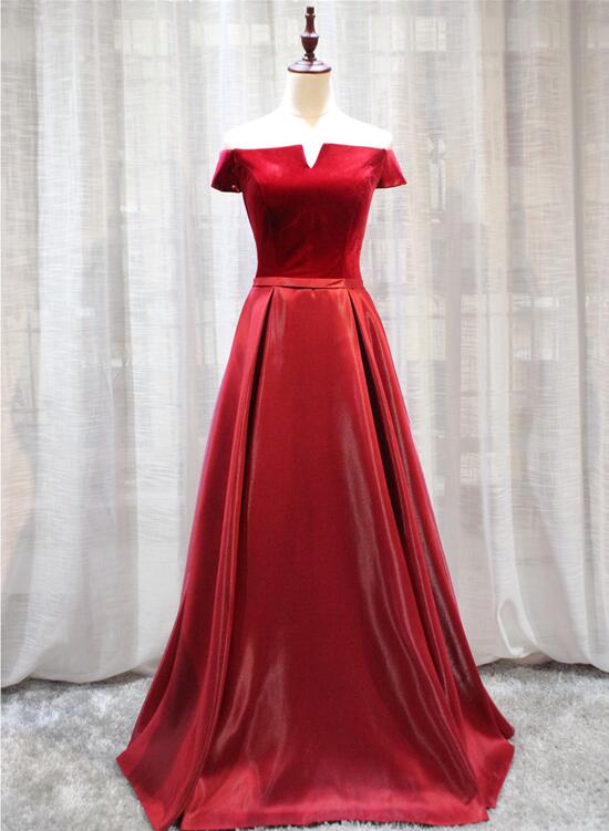 Tmallworld Red Velvet and Satin Long Off Shoulder Formal Dress, Beautiful Prom Dress