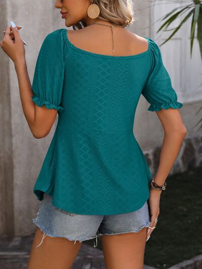 swvws Ruched V-Neck Flounce Sleeve Blouse