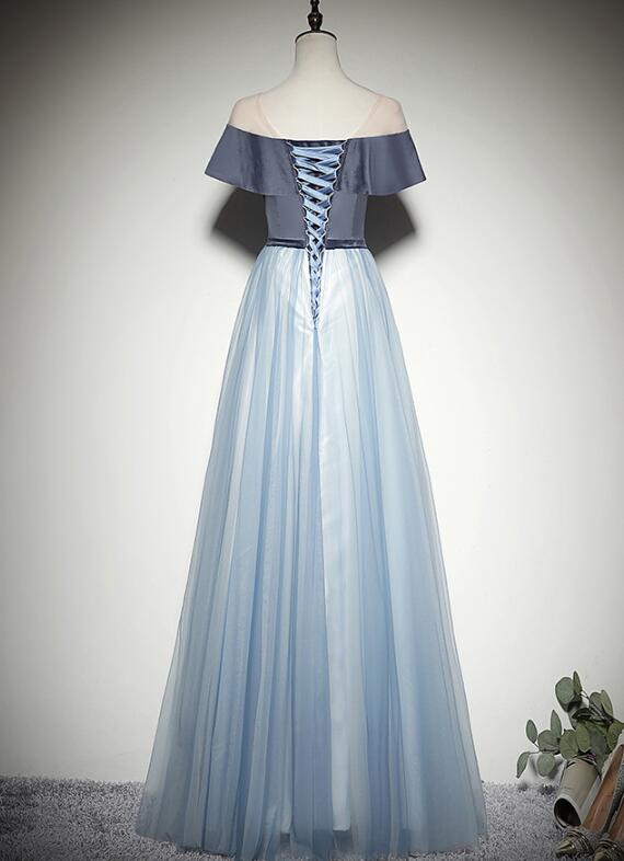 Tmallworld Beautiful Light Blue Tulle with Velvet Long Party Dress, Prom Dress