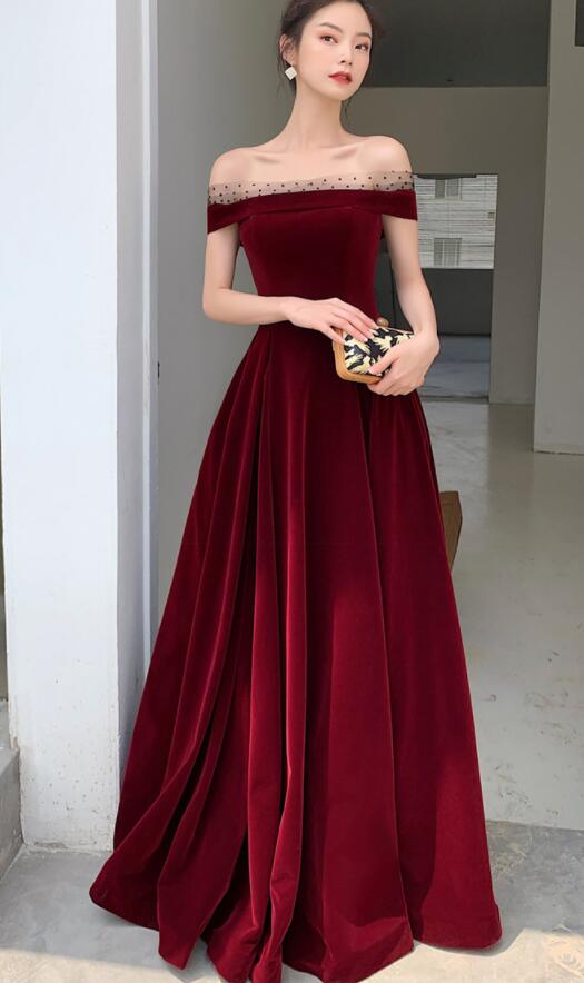 Tmallworld Elegant Burgundy Velvet A-line Lace-up Floor Length Party Dress, Dark Red Evening Dress Prom Dress