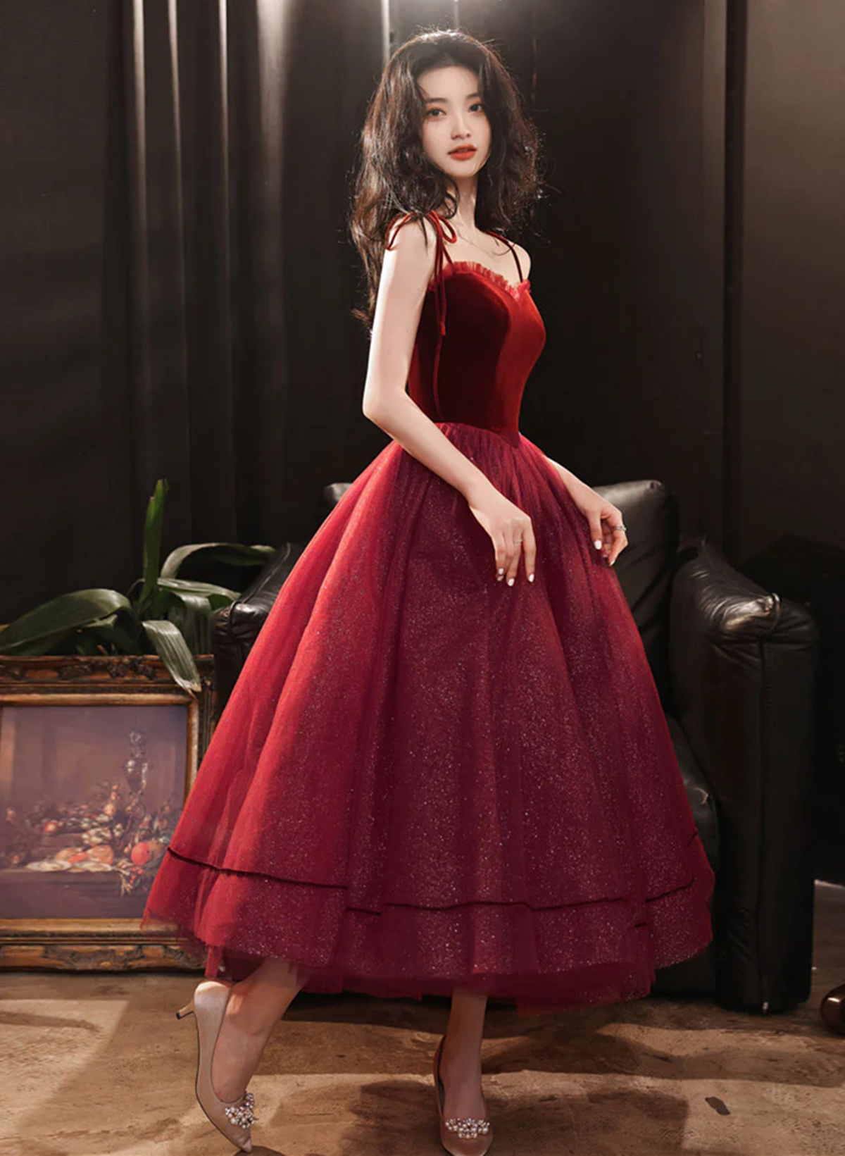 Tmallworld Cute Wine Red Velvet and Tulle Homecoming Dress, Wine Red Straps Party Dress