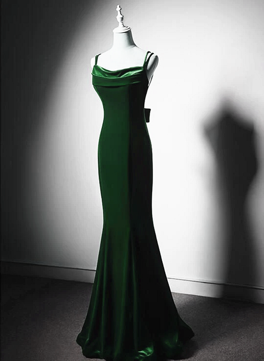 Tmallworld Green Mermaid Long Velvet Party Dress, Green Straps Long Formal Dress Prom Dress