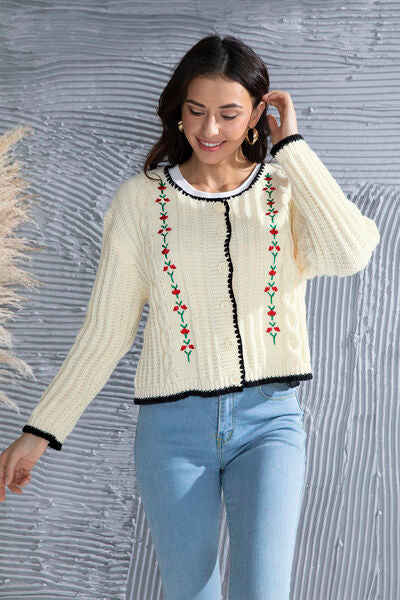 swvws Graphic Cable-Knit Button Up Cardigan