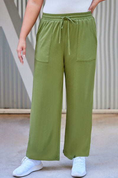 swvws Plus Size Drawstring Straight Pants with Pockets