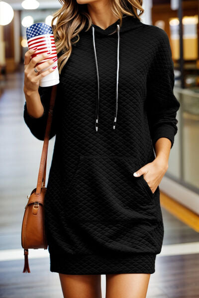 swvws Drawstring Hooded Long Sleeve Mini Dress