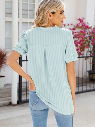 swvws Texture Notched Short Sleeve Blouse