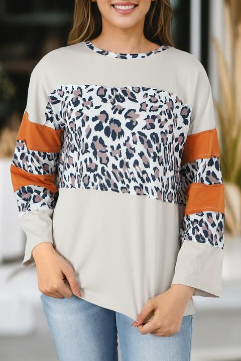 swvws Leopard Long Sleeve Slit T-Shirt