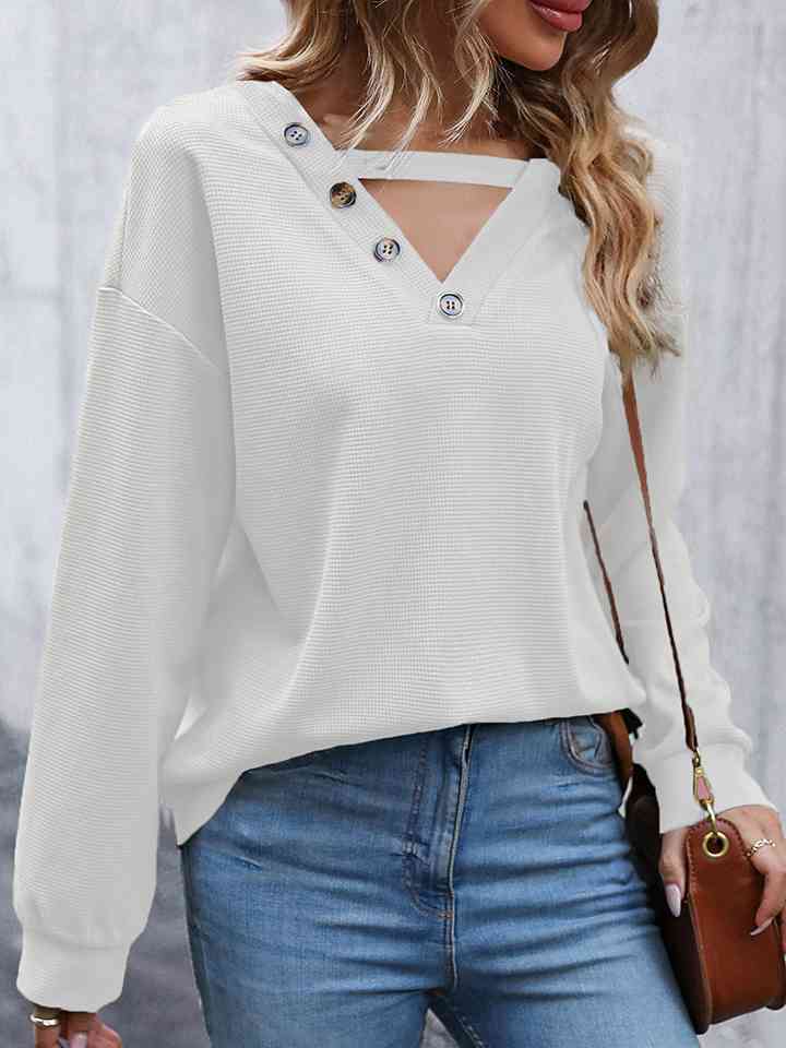 swvws Decorative Button Drop Shoulder Top