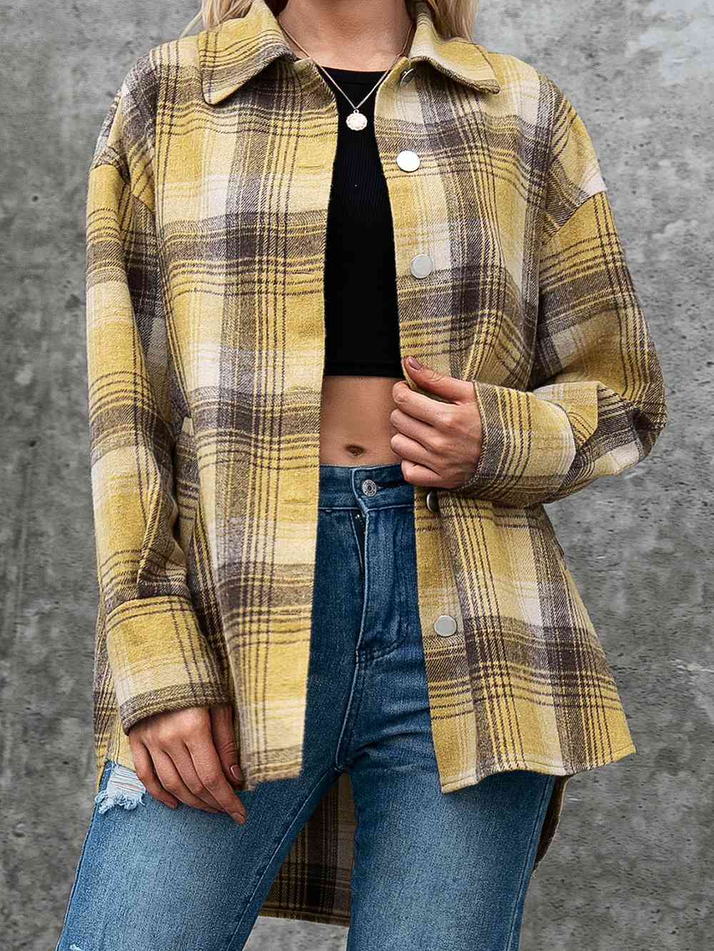 swvws Plaid Collared Neck Long Sleeve Shirt