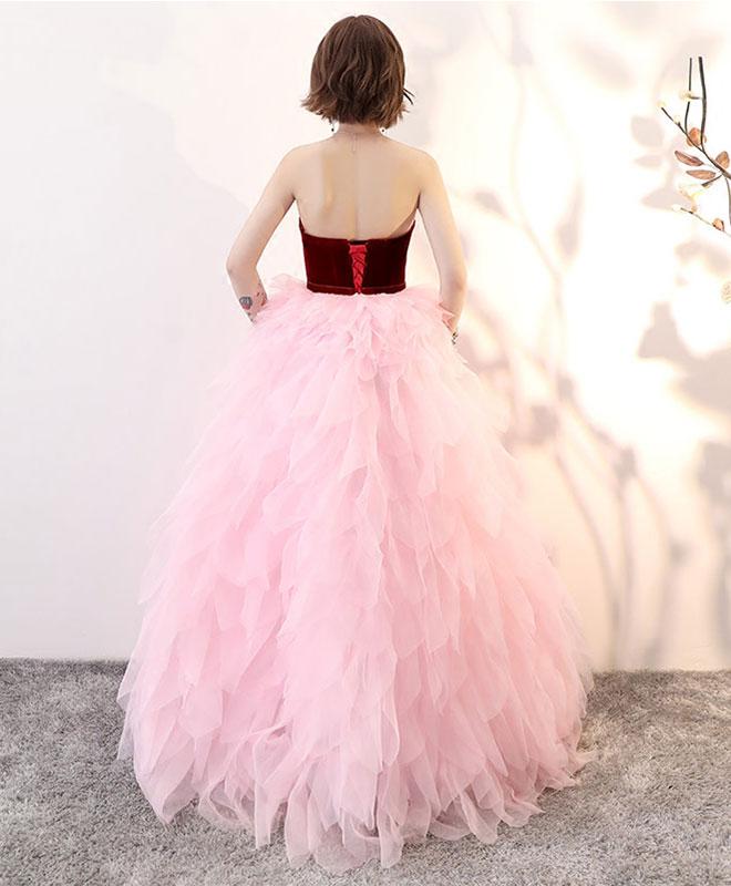 Tmallworld Lovely Pink Tulle and Wine Red Velvet Formal Gowns, Beautiful Party Dresses