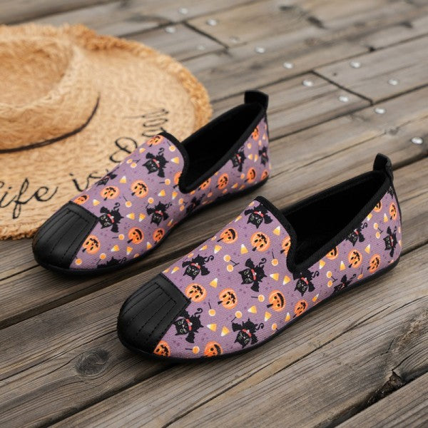 swvws - Halloween Cream White Casual Patchwork Printing Round Comfortable Flats Shoes