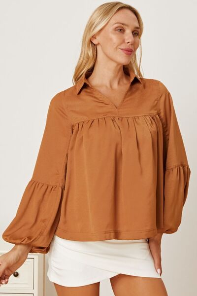 swvws Balloon Sleeve Collared Neck Blouse