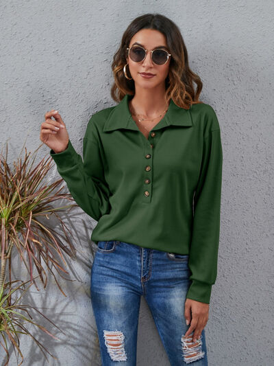 swvws Half Button Dropped Shoulder Blouse