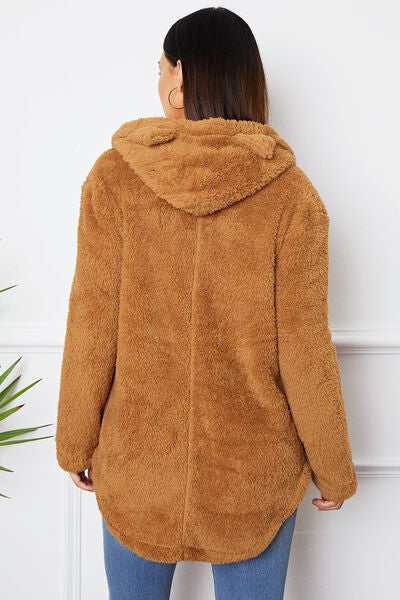 swvws Fuzzy Button Up Hooded Outerwear