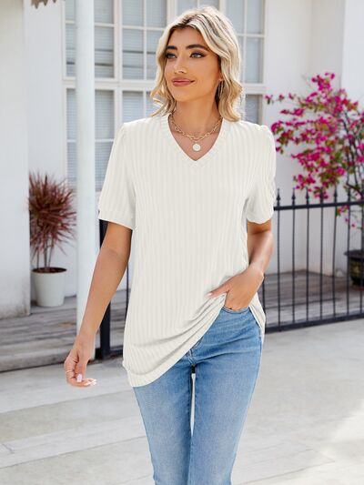 swvws V-Neck Short Sleeve Blouse