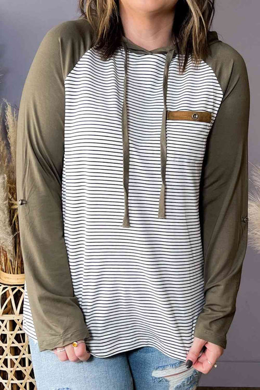 swvws Plus Size Striped Long Sleeve Hoodie