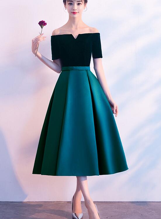 Tmallworld Cute Tea Length Green Velvet and Satin Wedding Party Dress, Bridesmaid Dresses