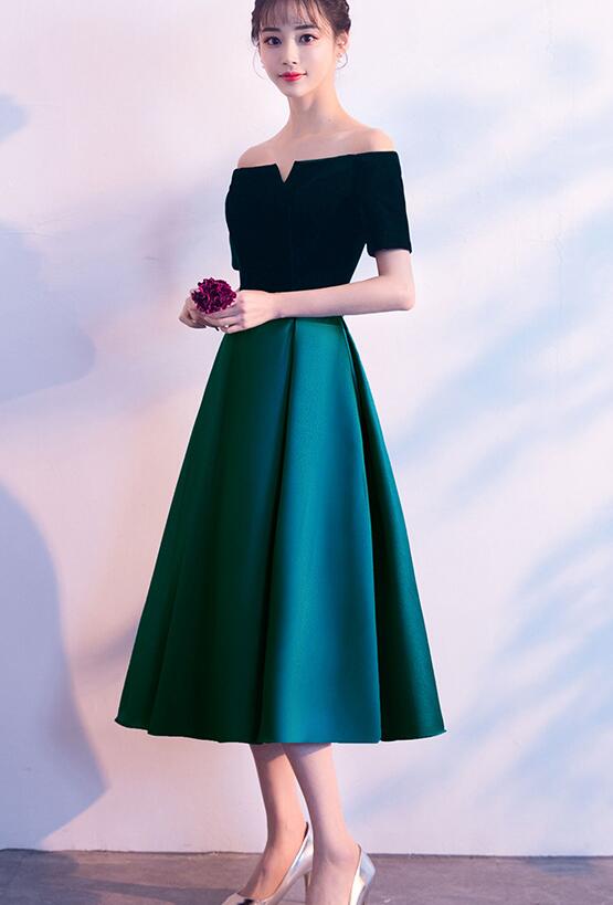 Tmallworld Cute Tea Length Green Velvet and Satin Wedding Party Dress, Bridesmaid Dresses