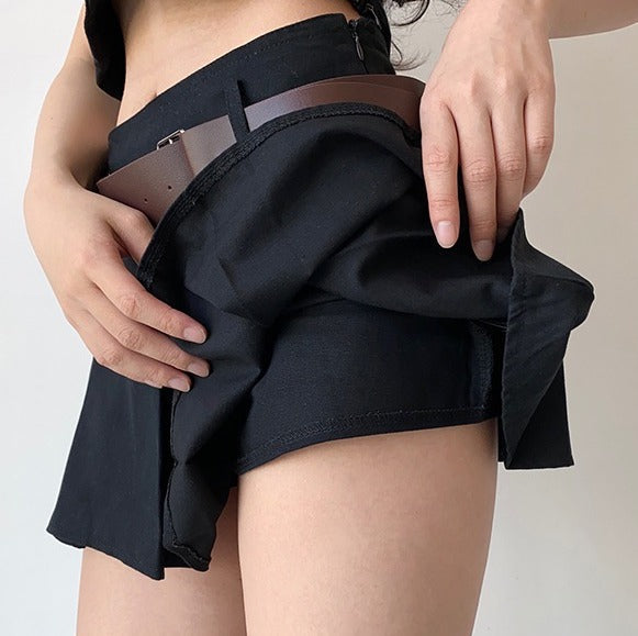 swvws - Y2K Corduroy Pleated Mini Skirt // Black